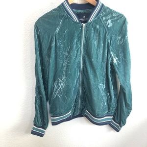 American Eagle Retro velvet jacket full zip green Sz Medium Long Sleeves